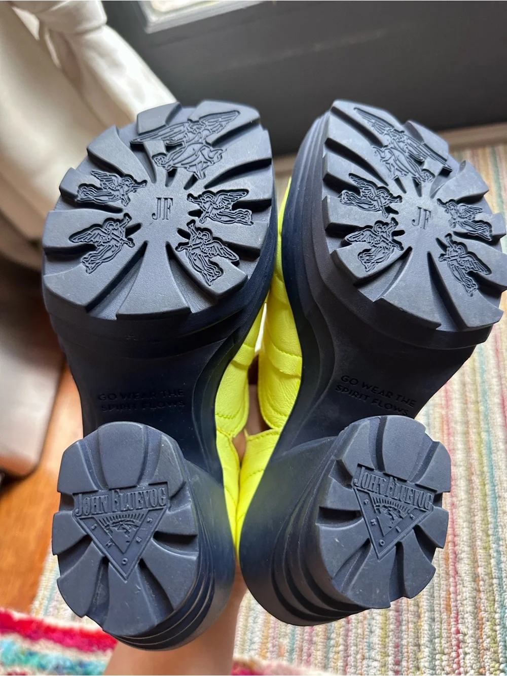 Fluevog EXCELLENT Mellow Bossa Nova neon yellow platform T-strap heel-7 (fit 6.5